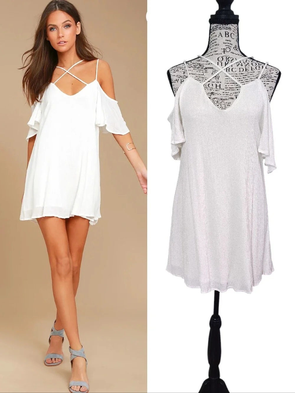 Lulus Afterglow White Strappy Cold Shoulder Mini Shift Dress‎ Large